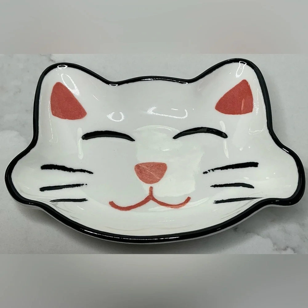 Prima Pets Cat Dish Pet Bowl White Cat Face Red Heart Nose Ceramic New